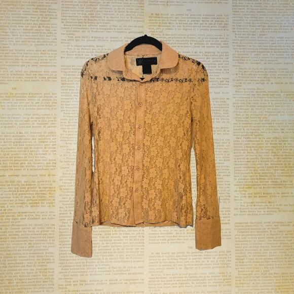 Kardashian Kollection Tops - Kardashian Kollection, M | Stretchy All Over Lace See-Through Long Sleeve Blouse